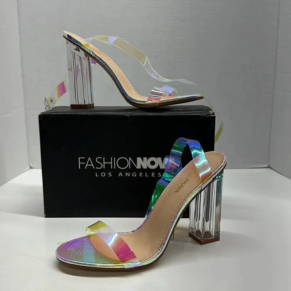 Fashion Nova The Glass Slipper High Heel Maria 2 Iridescent Shoes Size 9 - Picture 1 of 10